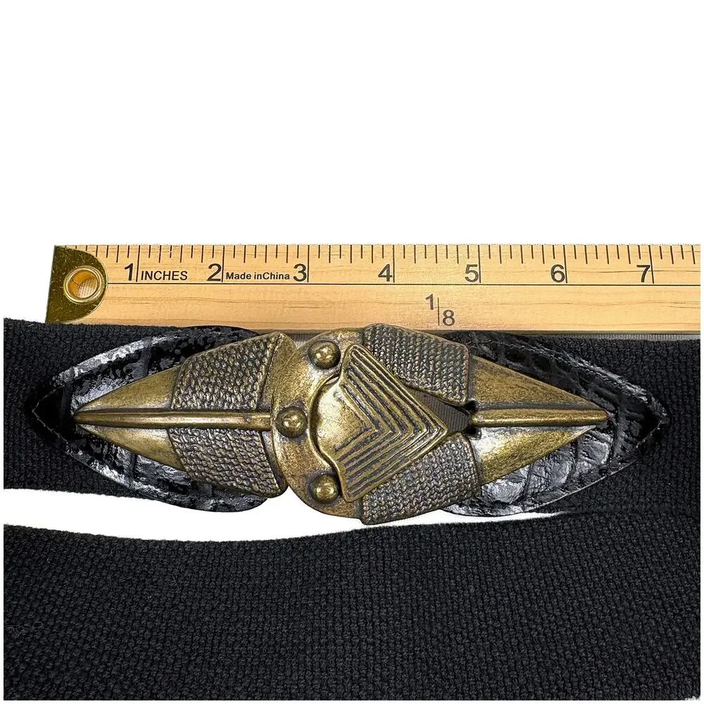 Omega VTG Women's M Black Stretch Belt Brass Arrowhead Buckle USA 80s